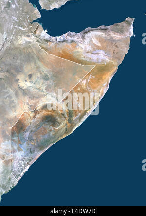 La Somalie, l'Afrique, True Color Satellite Image avec masque et de la frontière. Vue satellitaire de Somalie (avec masque et de la frontière). Cette image Banque D'Images