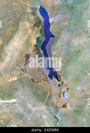 Le Malawi, l'Afrique, True Color Satellite Image avec masque et de la frontière. Vue du Malawi (avec masque et de la frontière). Cette image wa Banque D'Images