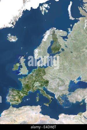 La zone euro en 2008, True Color Satellite Image avec masque et frontières. La couleur vraie image satellite de la zone euro en 2008, showin Banque D'Images