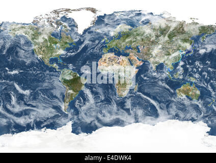 Toute la terre avec les frontières du pays et la couverture nuageuse, True Color Image satellite. La couleur vraie image satellite de la terre entière Banque D'Images