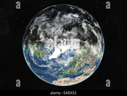 Monde centré sur le pôle Nord, True Color Image satellite. La couleur vraie image satellite de la Terre centrée sur le pôle Nord Banque D'Images