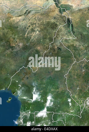 Cameroun, True Color Satellite Image avec bordure Banque D'Images