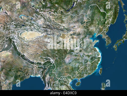 La Chine, véritable image satellite de couleur avec bordure Banque D'Images