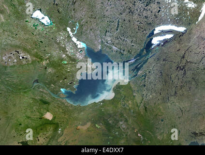Le Grand lac des Esclaves, Canada, True Color Image satellite. La couleur vraie image satellite du Grand lac des Esclaves, le deuxième plus grand lac Banque D'Images