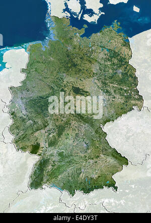 Allemagne, True Color Satellite Image avec masque et de la frontière Banque D'Images