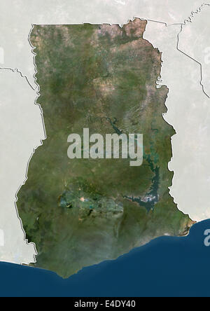 Le Ghana, True Color Satellite Image avec masque et de la frontière Banque D'Images