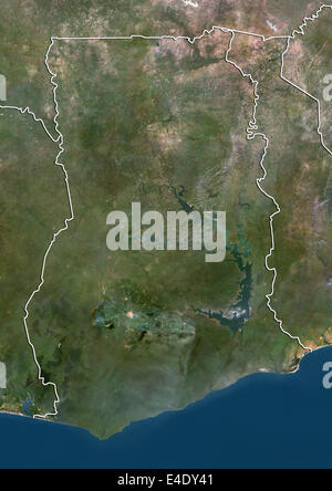 Le Ghana, True Color Satellite Image avec bordure Banque D'Images