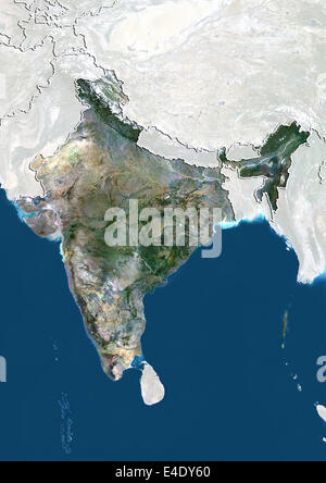 L'Inde, True Color Satellite Image avec masque et de la frontière Banque D'Images