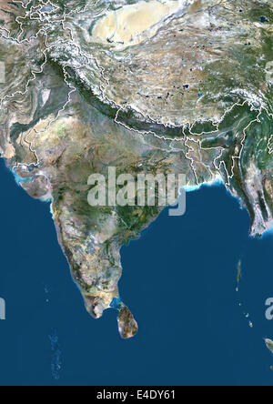 L'Inde, True Color Satellite Image avec bordure Banque D'Images