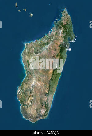 Madagascar, True Color Satellite Image avec bordure Banque D'Images