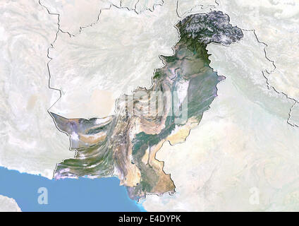 Le Pakistan, image satellite avec effet de choc, avec bordure et masque Banque D'Images