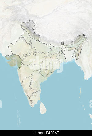 L'Inde et l'État de Gujarat, carte en relief Banque D'Images