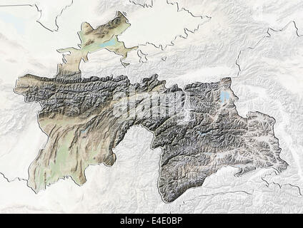 Le Tadjikistan, carte en relief avec bordure et masque Banque D'Images