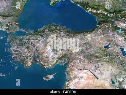 La Turquie, True Color Satellite Image avec bordure Banque D'Images