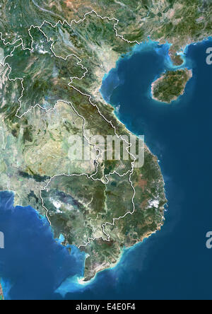 Vietnam, Cambodge et Laos, True Color Satellite Image avec bordure Banque D'Images