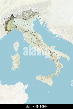L'Italie et la région du Piémont, carte en relief Banque D'Images