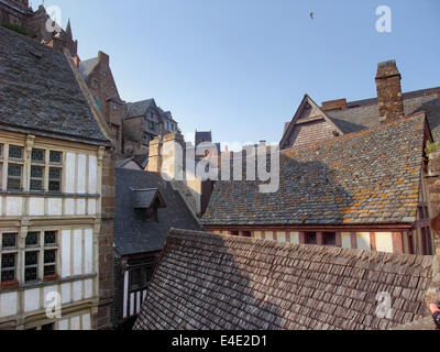 Détail de l'abbaye du Mont Saint Michel en Basse Normandie (France) au temps du soir Banque D'Images