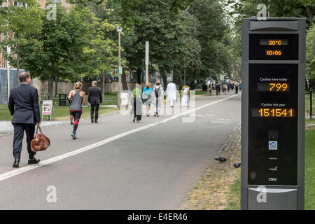 Compteur cycliste numérique sur pied Edinburgh North Meadow Banque D'Images