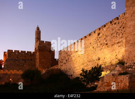 David Citadel dans la soirée, Jérusalem, Israël Banque D'Images