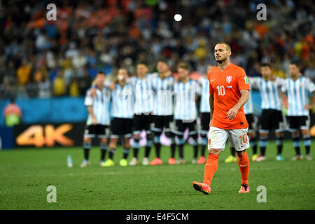 Sao Paulo au Brésil. 09 juillet 2014. Wesley Sneijder (NED), 9 juillet 2014 Football/soccer - Coupe du Monde FIFA 2014 : demi-finales match entre les Pays-Bas et l'Argentine à l'Arène de Sao Paulo à Sao Paulo au Brésil. Credit : EXTRÊME-ORIENT PRESSE/AFLO/Alamy Live News Banque D'Images