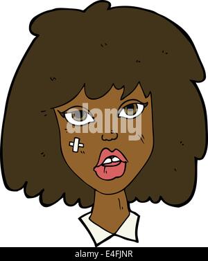 Cartoon femme avec visage meurtri Illustration de Vecteur