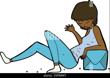 Cartoon woman leaning on package fort Illustration de Vecteur