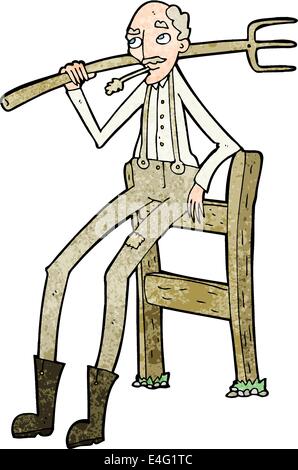 Caricature vieux fermier leaning on fence Illustration de Vecteur