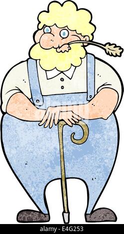 Cartoon farmer leaning on walking stick Illustration de Vecteur