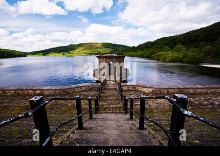 Ladybower Reservoir dans le parc national de Peak District sur une journée d'été. Banque D'Images