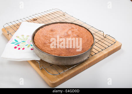 Gâteau éponge Victoria dans un moule défini sur grille de refroidissement et de bois [Terre] "Réaliser un cake' (9 de 44) Banque D'Images