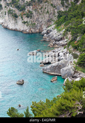 Vue de Marina Piccola, île de Capri, Campanie, Italie. Banque D'Images