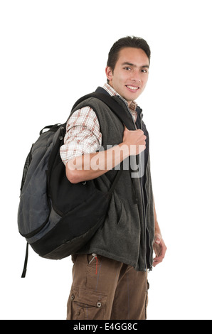 L'beau jeune homme portant veste et sac à dos Banque D'Images