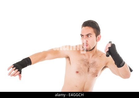 Pratiquant de combat difficiles portant short noir et le bracelet Banque D'Images