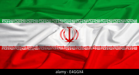 L'Iran drapeau sur un drap de soie Banque D'Images