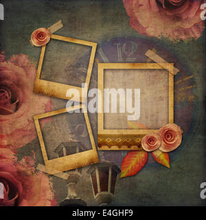 Texture background vintage avec watch (temps) et rose Banque D'Images