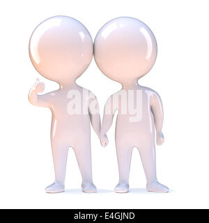 3D render of deux petites personnes se tenant la main, l'un le pouce up sign Banque D'Images