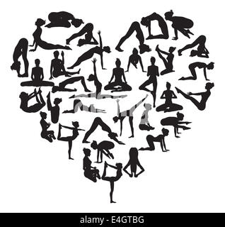 Forme de coeur fait à partir de silhouettes en yoga ou Pilates pose Banque D'Images