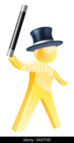 Or magicien personne illustration de mascot figure en agitant une baguette et porter un grand chapeau Banque D'Images