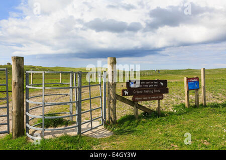 Metal Gate accès sur chemin trail visiteur à un Runair Aird péninsule à Balranald Réserve Naturelle RSPB North Uist Outer Hebrides Scotland UK Banque D'Images