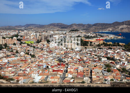 Vue sur la ville de Cartagena, Région de Murcie, Espagne Banque D'Images