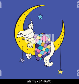 Mignon chien dort sur la Lune. Banque D'Images