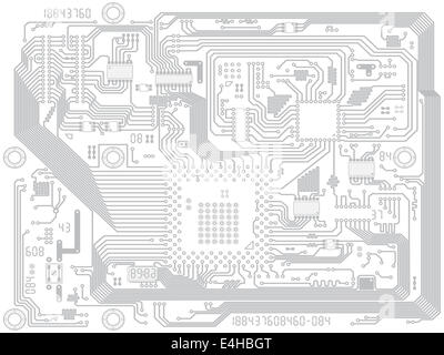 Dessin à l'ordinateur de circuits électroniques - carte mère avec des jetons. Contexte technique de l'industrie Banque D'Images