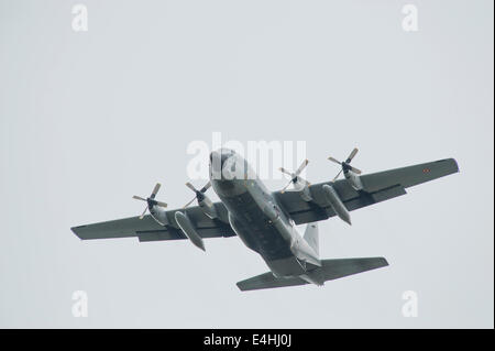 RAF Fairford, Gloucestershire UK. 11 juillet 2014. La Force aérienne belge C130H Hercules transport de 20 Squadron arrive à riat. Credit : Malcolm Park editorial/Alamy Live News Banque D'Images