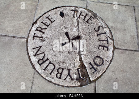 Plaque à Londres (situé près de Marble Arch) le site de la Tyburn Tree. Ce fut le site de Tyburn gallows où Banque D'Images