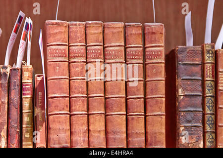 Le vieux cuir lié Museum Rusticum livres sur l'agriculture et l'agriculture Banque D'Images