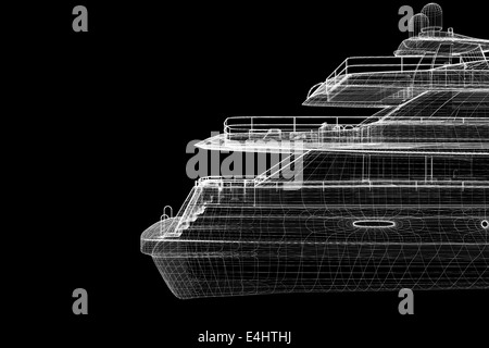 Yacht de luxe . Modèle 3D de la structure du corps, modèle de fil Banque D'Images