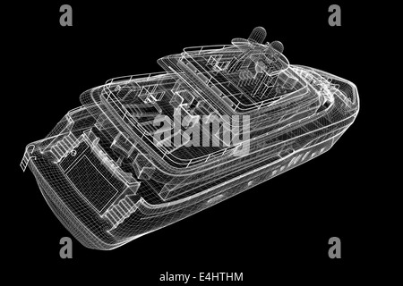 Yacht de luxe . Modèle 3D de la structure du corps, modèle de fil Banque D'Images