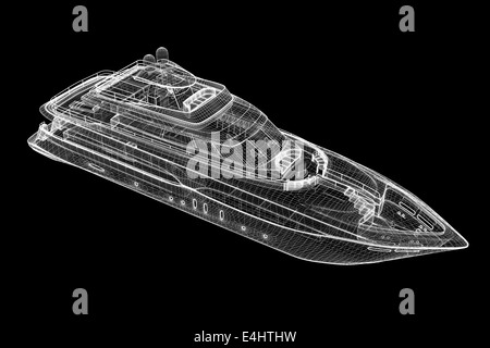 Yacht de luxe . Modèle 3D de la structure du corps, modèle de fil Banque D'Images