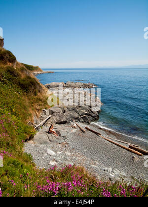 Une vue sur la magnifique plage, le littoral, et le détroit de Juan de Fuca vus de Victoria, Colombie-Britannique, Canada. Banque D'Images