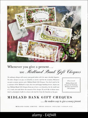 1950 Publicité pour Midland Bank dans les chèques-cadeaux du magazine britannique Août 1956 Banque D'Images